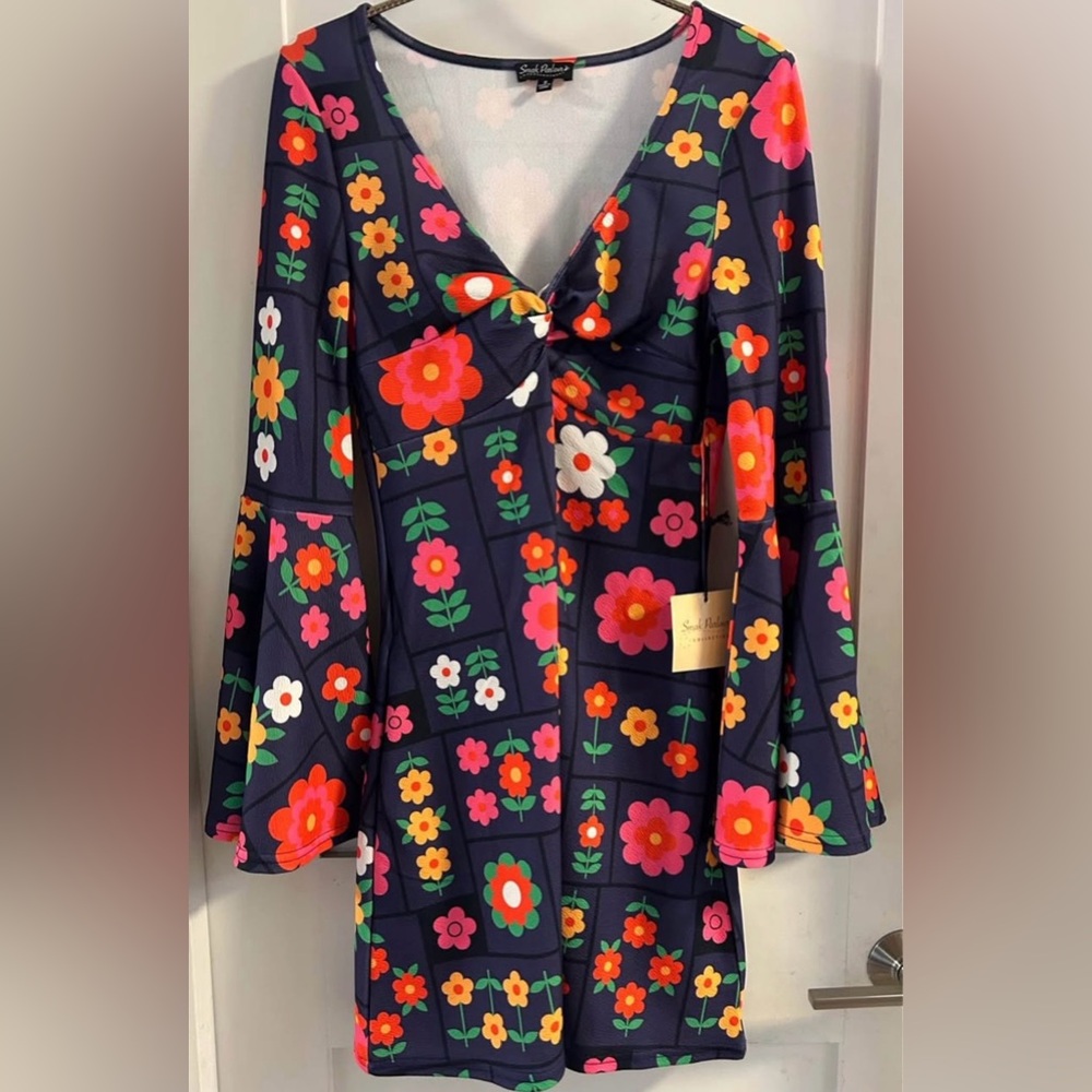 Smak Parlour floral 1960’s mini dress women's small Purple flowers hippie New
